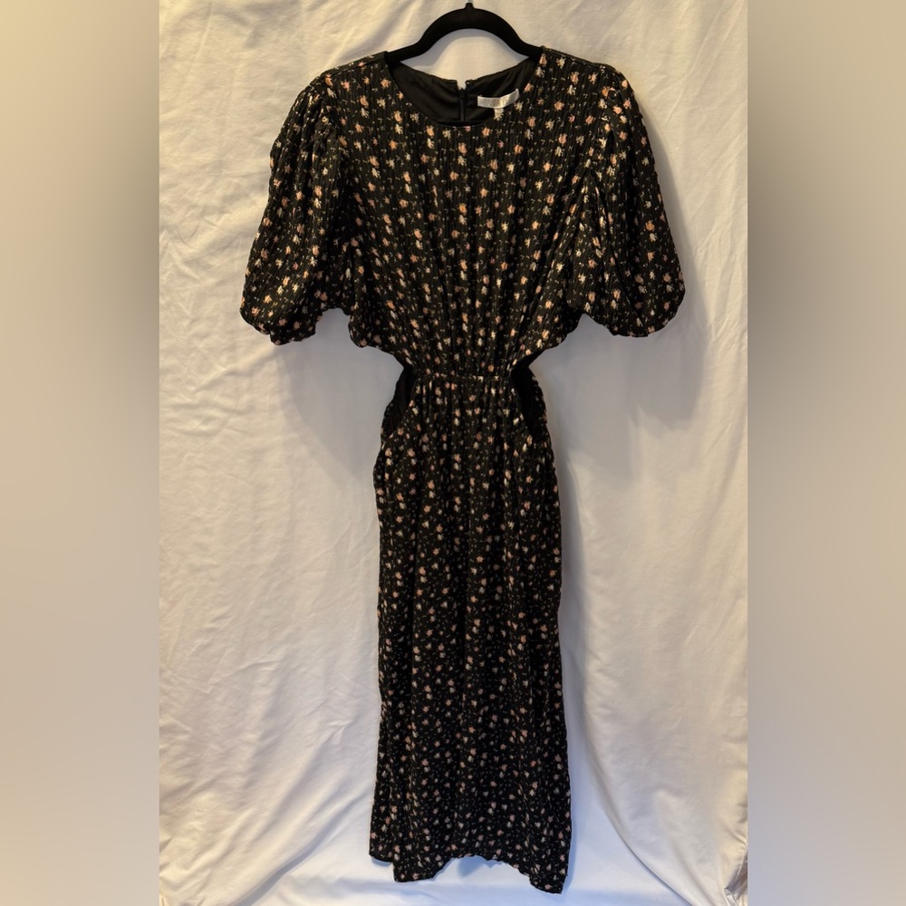 WAYF Puff Sleeve Stretch Waist Cutout Dress XL‎ Floral Whimsigoth Dark Academia